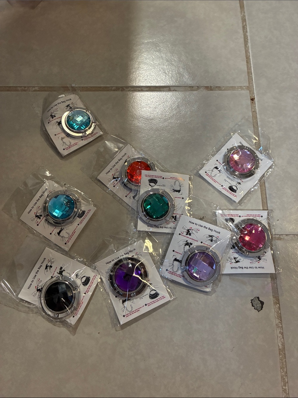 Foldable Purse Hook with Faceted assorted colored Gem NWT great gift